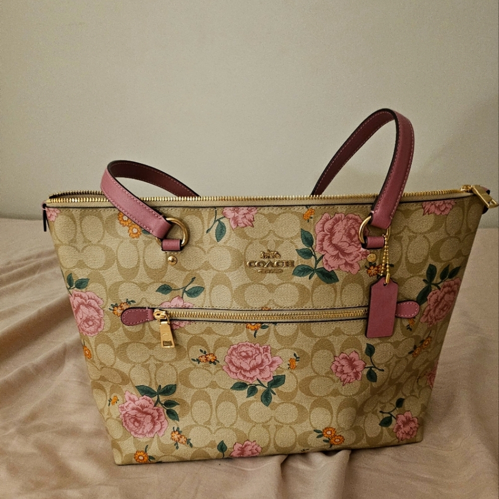 Coach Floral Beige and Pink Tote Bag